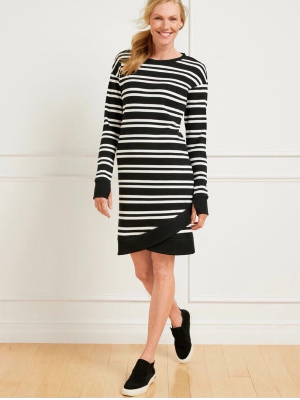 NWT T By Talbots Duet Stripe Tulip Hem Crewneck Dress Size XL Long Sleeves